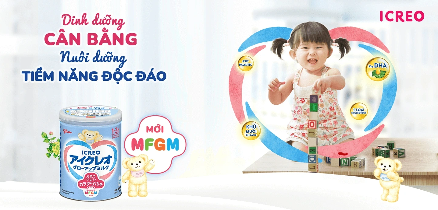 Dòng sữa phát triển chiều cao và trí não Glico ICREO